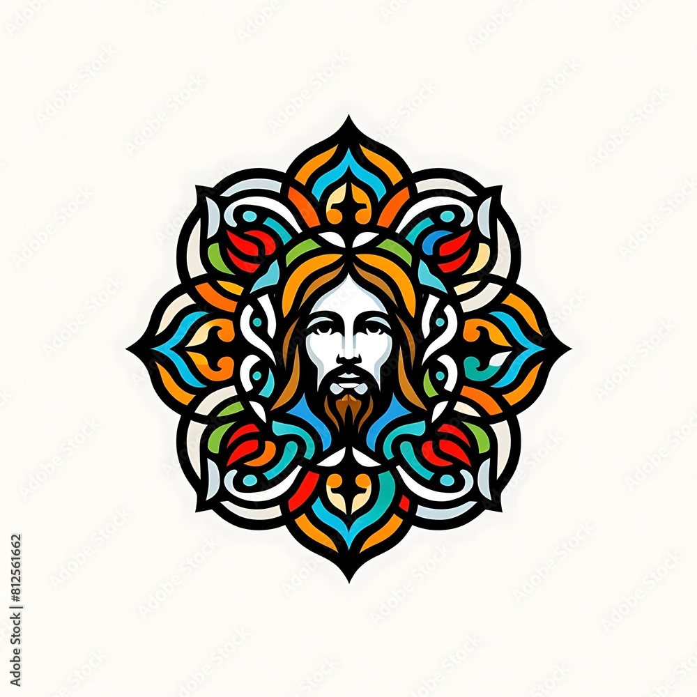 Fototapeta premium A colorful logo with a face of a jesus christ image photo harmony card design illustrator.