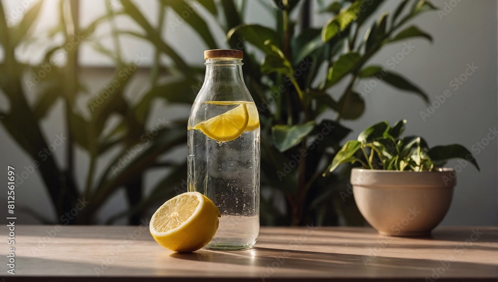 Fototapeta premium bottle water and lemon