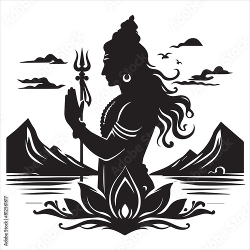 Mahadev Sihouette with Solid White Background. Lord Shiva simpllord Shiva simple outline an white background
