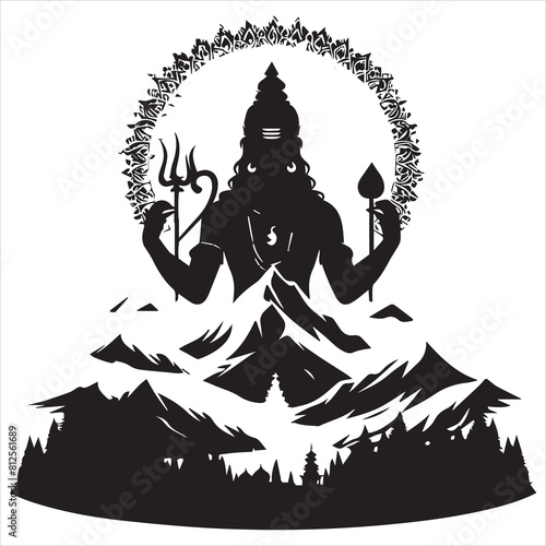 Mahadev Sihouette with Solid White Background. Lord Shiva simpllord Shiva simple outline an white background