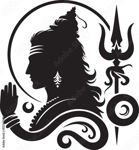 Mahadev Sihouette with Solid White Background. Lord Shiva simpllord Shiva simple outline an white background