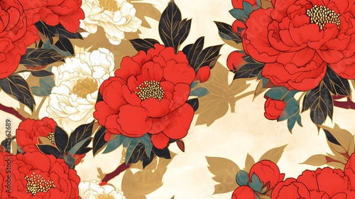 seamless pattern of oriental traditional flower contemporary floral elements for print, textile, fabric, background and others