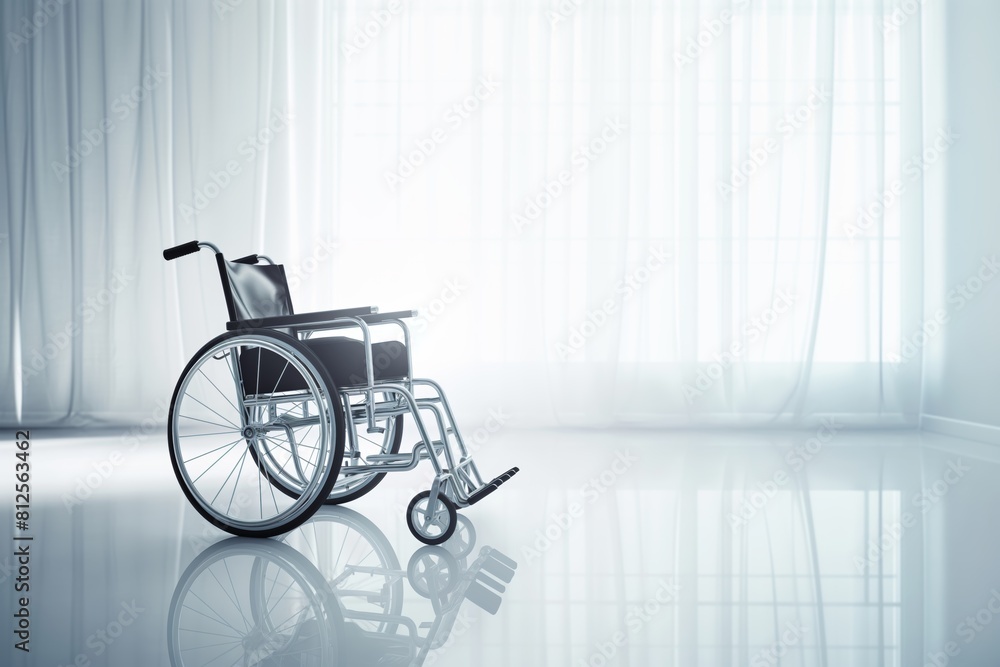 Wheelchair in a bright futuristic interior Wheelchair in a bright futuristic interior