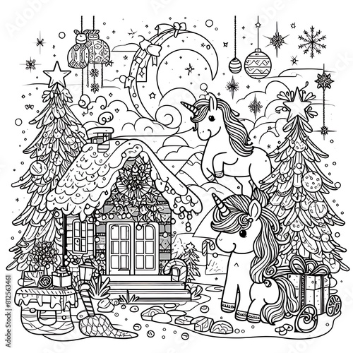 Wallpaper Mural A coloring page of a house with unicorns image art realistic photo photo illustrator. Torontodigital.ca