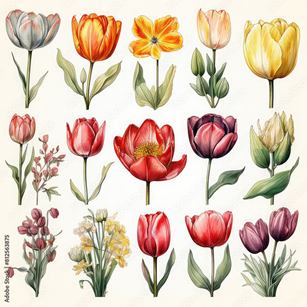 Watercolor Tulip Illustration, Generative Ai Watercolor Tulip Illustration, Generative Ai