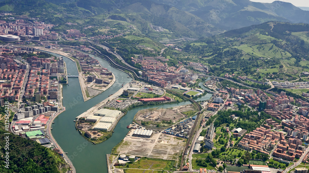 Fototapeta premium Aerial photography of Bizkaia with the Nervión river, Bilbao, L