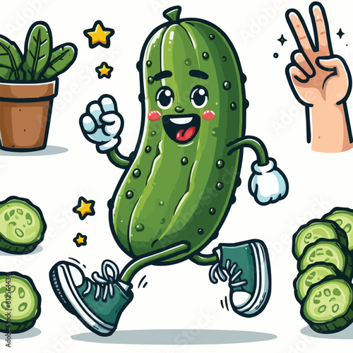 Hand-drawn pickle cartoon illustration with leg and hand