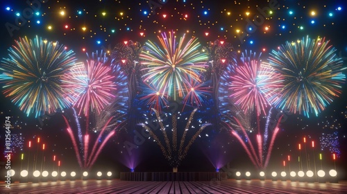 Cultural Festivities fireworks show flat design front view national day theme 3D render vivid