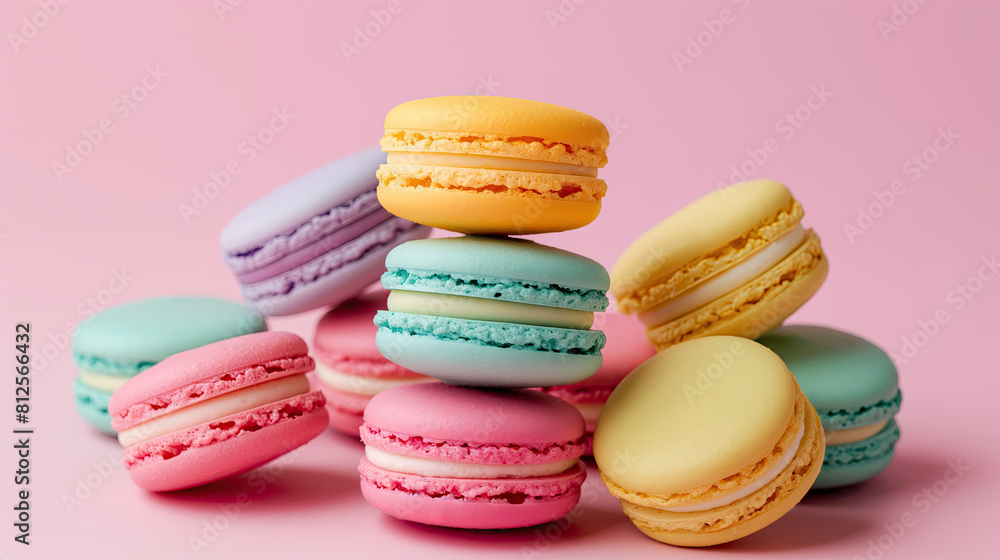 Colorful macaroons on a pink background. Colorful macaroons on a pink background.
