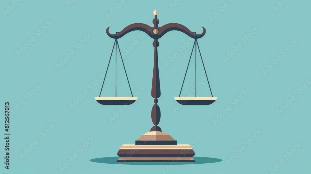 Symbolic Elements justice scales flat design top view legal ethics theme cartoon drawing Complementary Color Scheme