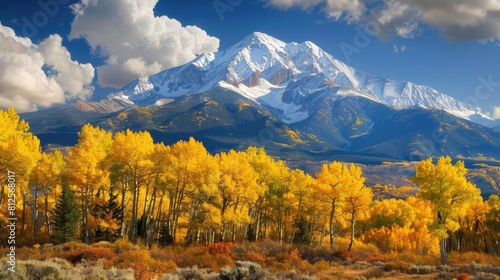 Fall Colors of Mount Sopris in the Elk Mountains of Colorado. Scenic Autumn Landscape of Juan Peak photo