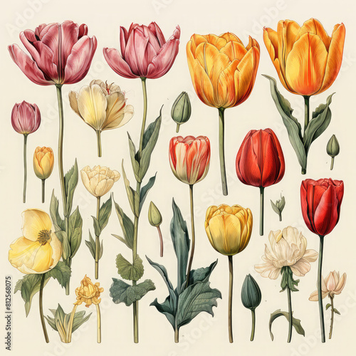 Watercolor Tulip Illustration  Generative Ai