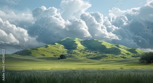 Serene Landscape of Yuba City, California: Buttes, Mountains, and Green Fields Under A Calming Sky