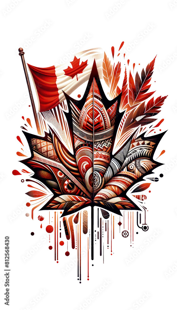 Obraz premium Canadian Maple Leaf With Flag