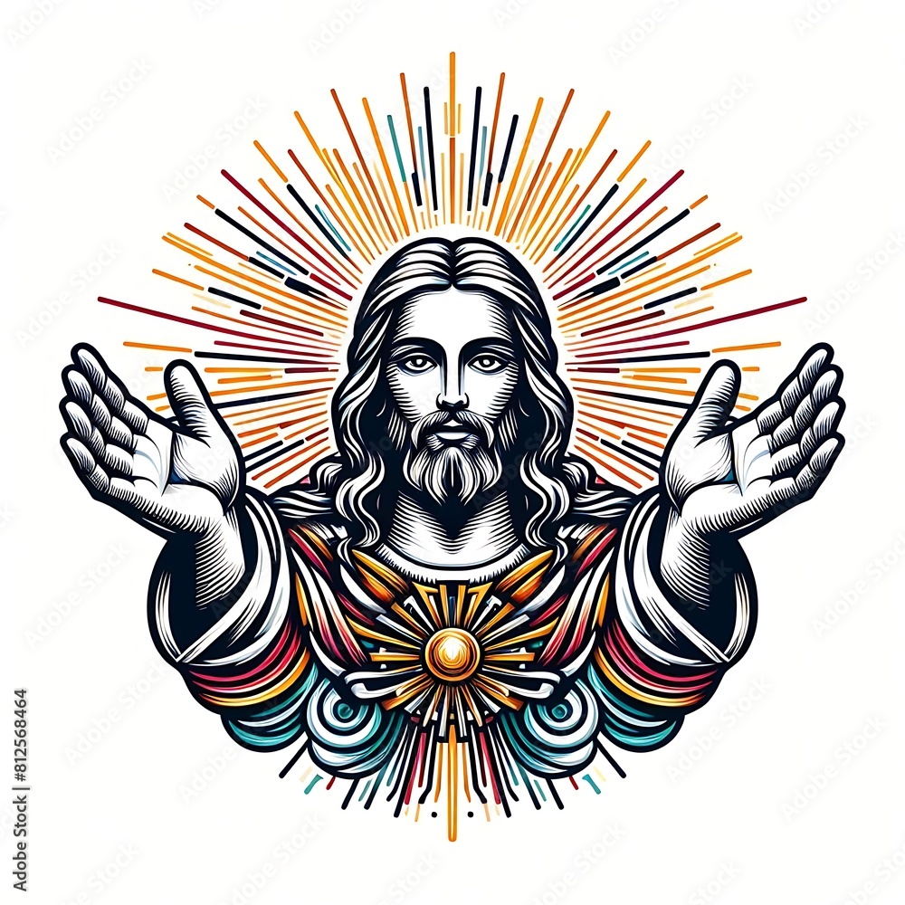A drawing of a jesus christ with his hands up image art realistic harmony illustrator. A drawing of a jesus christ with his hands up image art realistic harmony illustrator.