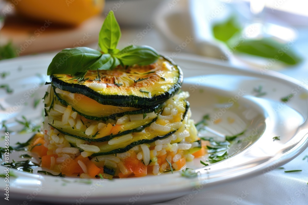 Creative Courgette Bundle - Vegetarian Stuffed Zucchine with Rice on White Plate in Kitchen Creative Courgette Bundle - Vegetarian Stuffed Zucchine with Rice on White Plate in Kitchen
