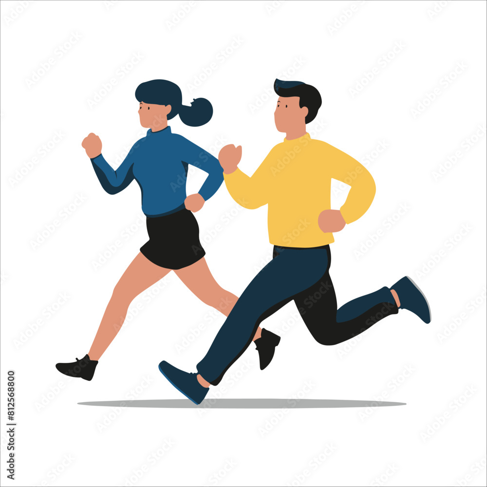 A dynamic vector illustration of two energetic individuals running side by side A dynamic vector illustration of two energetic individuals running side by side