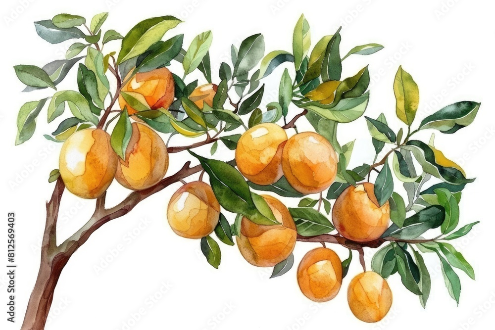 Marula Tree Vector Organic Marula Oil. Watercolor Hand-Drawn Illustration of Marula Fruit ...