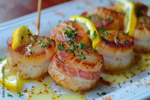 Sizzling Bacon Wrapped Scallops with Lemon and Tarter Sauce - The Perfect Appetizer for Seafood photo