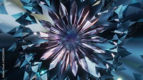 Abstract background 3D animation shiny glass and metal reflective objects movement rotation play of light.