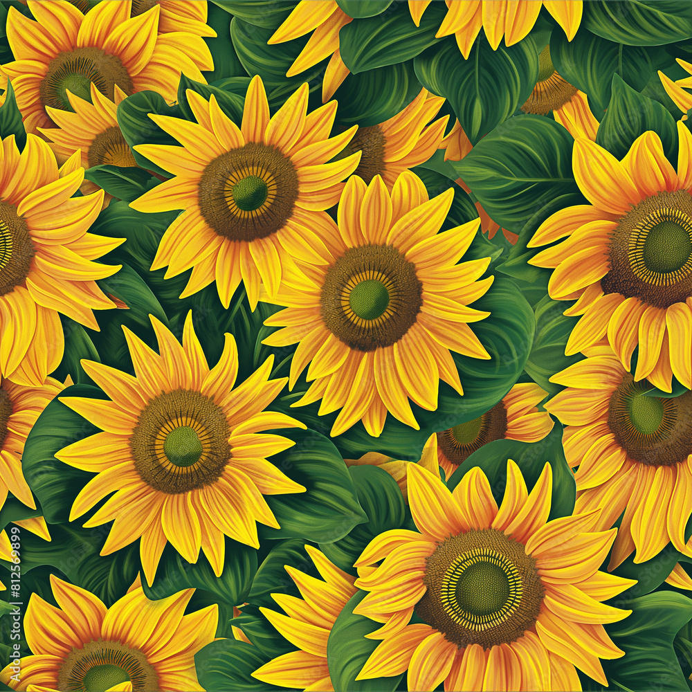 Vibrant Sunflower Pattern, Bright Yellow, Floral Illustration Background Vibrant Sunflower Pattern, Bright Yellow, Floral Illustration Background
