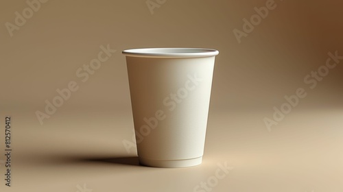 A white paper cup is sitting on a table