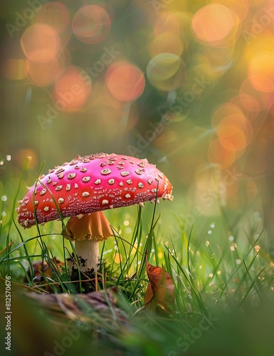 Wallpaper Mural A red mushroom with white spots growing in the forest grass. Torontodigital.ca