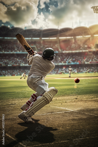 Cricket player playing with his uniform photo