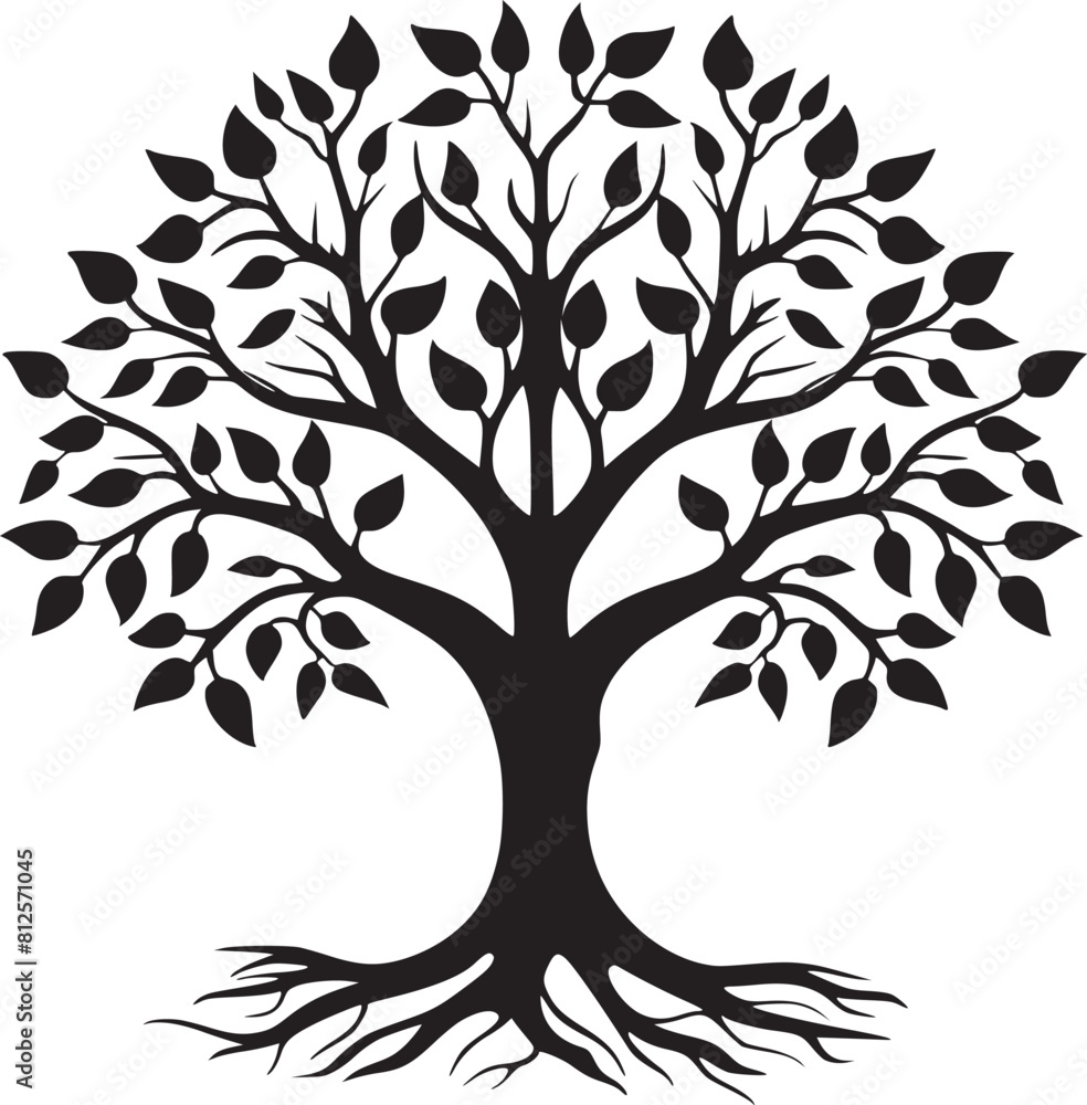 Obraz premium line art nature logo vector design oak tree inside circle, abstract tree logo symbol inside circle 