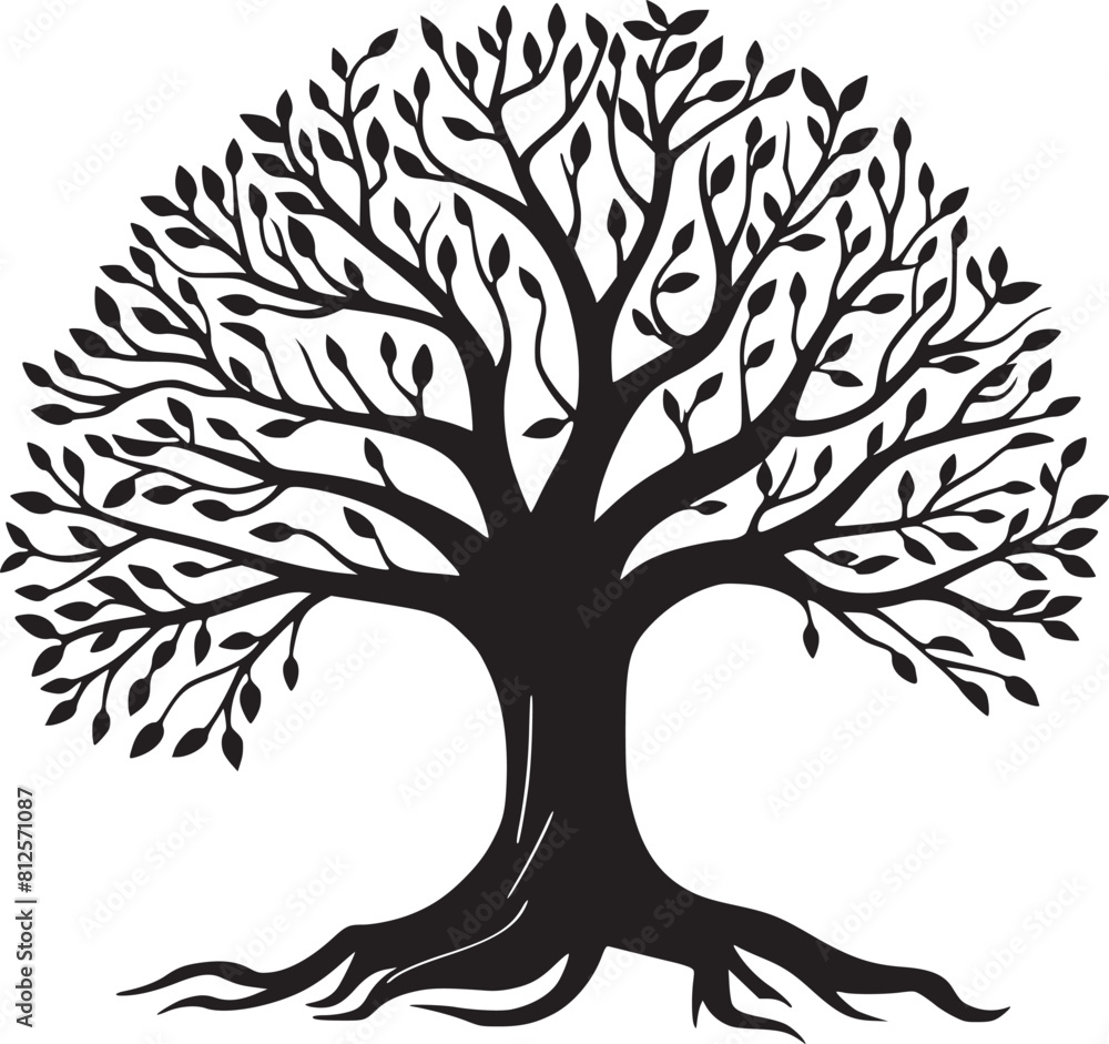 Obraz premium line art nature logo vector design oak tree inside circle, abstract tree logo symbol inside circle
