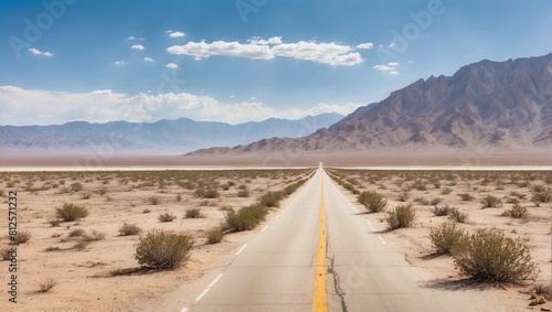 photo of a barren highway view in the middle of the desert made by AI generative