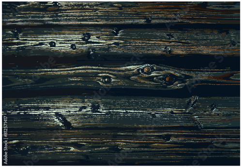 Creepy haunted black green tone old weathered wood plank wall flat texture.