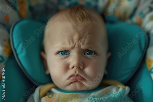 Bambino Arrabbiato: A Depiction of a Sad and Angry Baby with a Pained Expression on its Lip photo