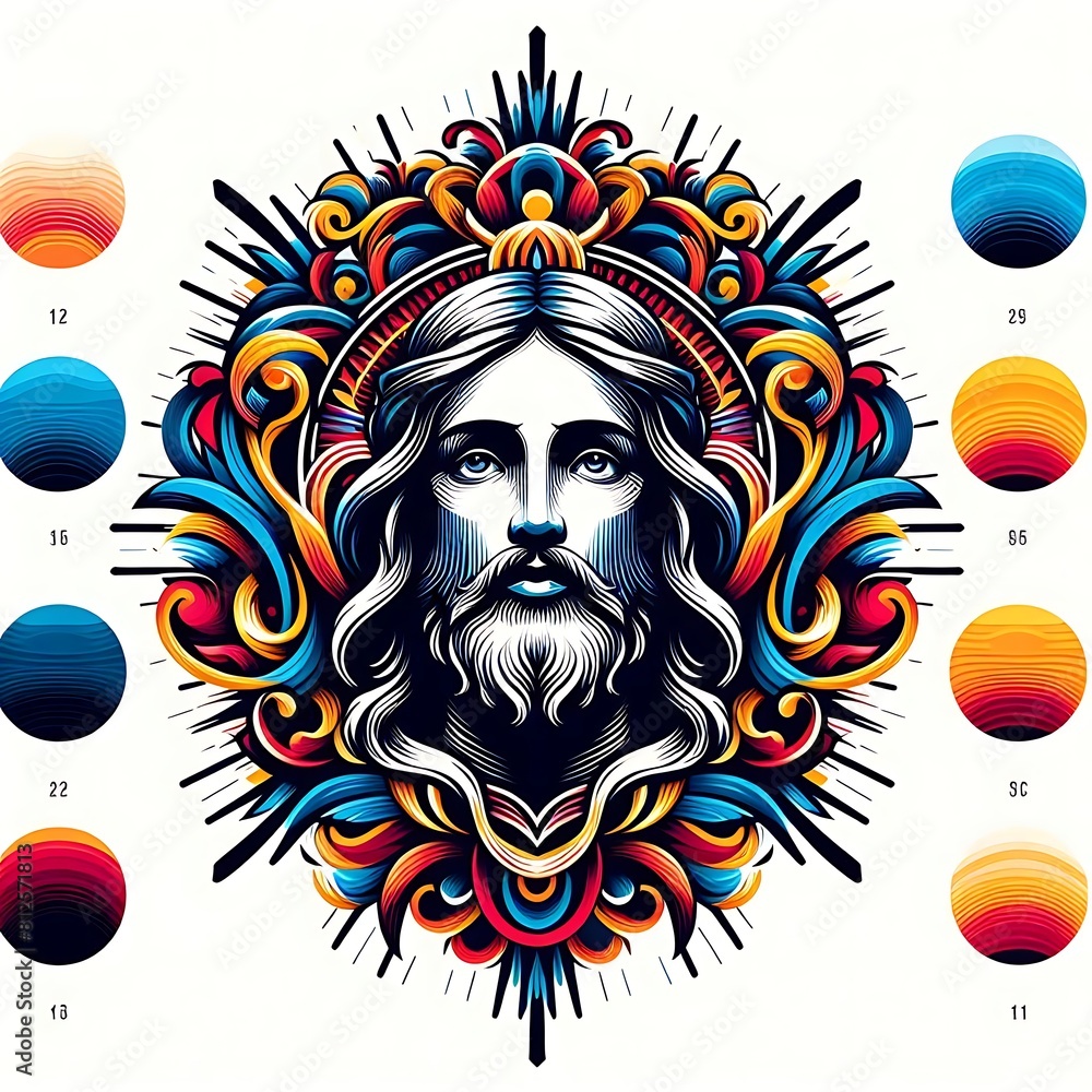 Fototapeta premium A colorful artwork of a bearded jesus christ photo attractive used for printing card design illustrator.