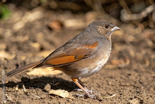 California Towhee Foraging in the Wild: A Close-Up Look at This Brown Sparrow's Feathers photo
