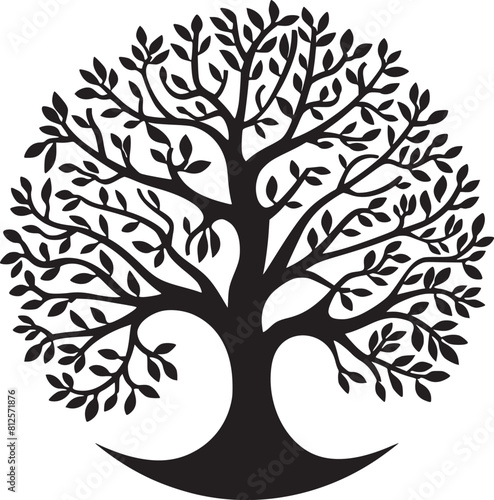 line art nature logo vector design oak tree inside circle, abstract tree logo symbol inside circle
