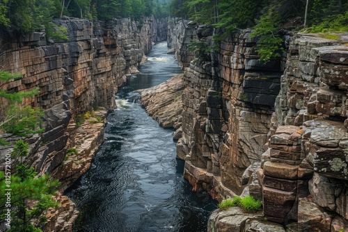Awestruck by the Natural Beauty of Ausable Chasm: Magnificent River Gorge with Sandstone Rock photo