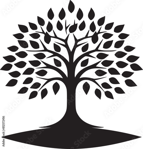 line art nature logo vector design oak tree inside circle, abstract tree logo symbol inside circle
