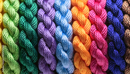 a hyper-realistic photo of a multicolored rope  intricate details and vivid hues with stunning clarity