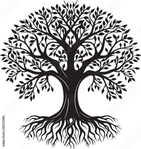 line art nature logo vector design oak tree inside circle, abstract tree logo symbol inside circle
