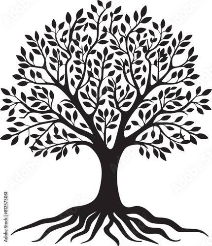 line art nature logo vector design oak tree inside circle, abstract tree logo symbol inside circle

