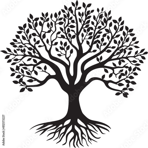 line art nature logo vector design oak tree inside circle, abstract tree logo symbol inside circle
