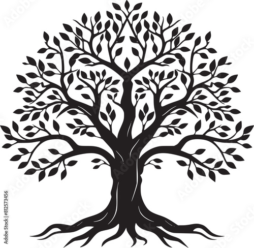line art nature logo vector design oak tree inside circle, abstract tree logo symbol inside circle
