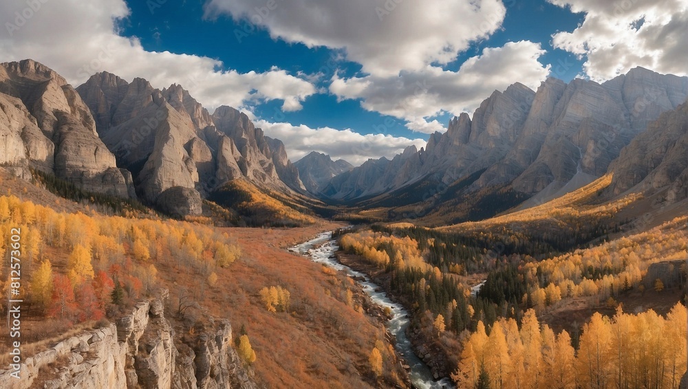 photos of mountain views and national parks in autumn made by AI generative