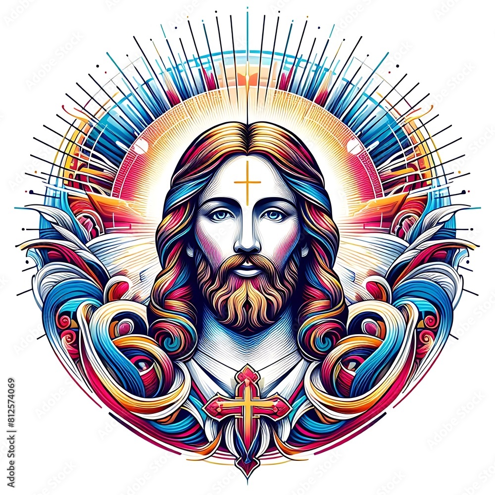 jesus christ religious imageswork of a man with long hair and a cross image art attractive used for printing illustrator. jesus christ religious imageswork of a man with long hair and a cross image art attractive used for printing illustrator.
