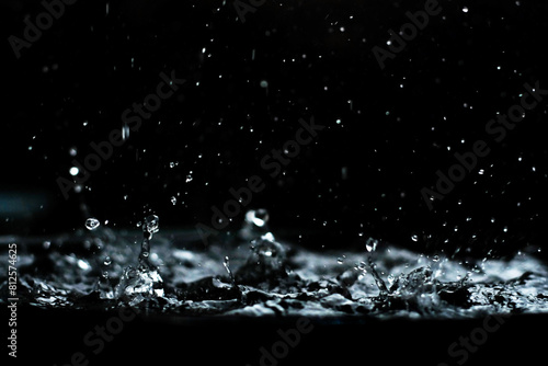 Texture of rain and fog on a black background overlay effect, Abstract splashes of rain water