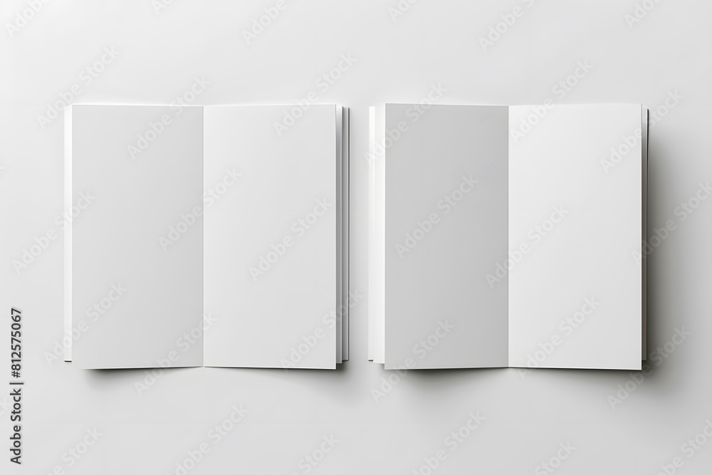 Open and closed blank brochures top view. Mock up. Generative Ai.