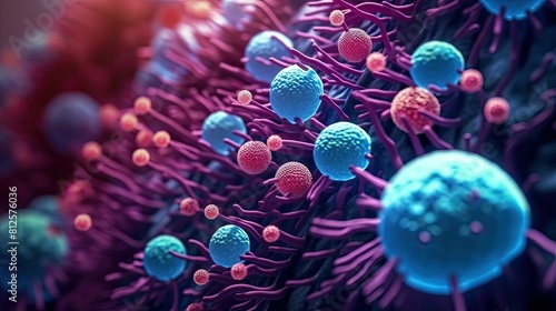 Close up microscopic of bacteria and virus cells. Biology  Science medicine background