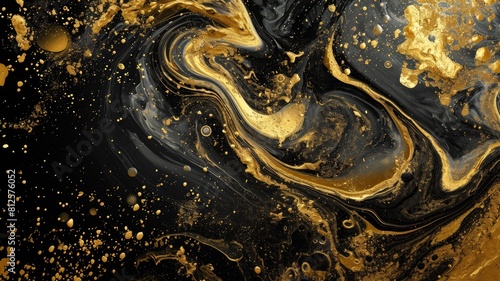 The abstract picture of the two colours between gold and black colour that has been mixing with each other in the form of the ink or liquid to become beautifully view of this abstract picture. AIGX01. photo