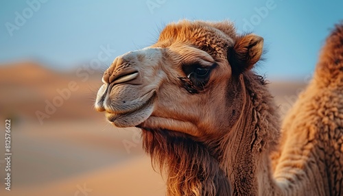 Portrait of camel in the desert. closeup